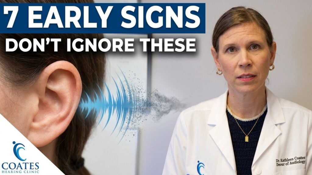 '7 Early Signs: Don't Ignore this' Dr. Coates next to a graphic of an ear.